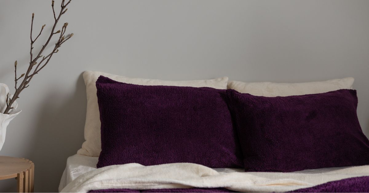 purple snuggle fleece with ivory plush sheets