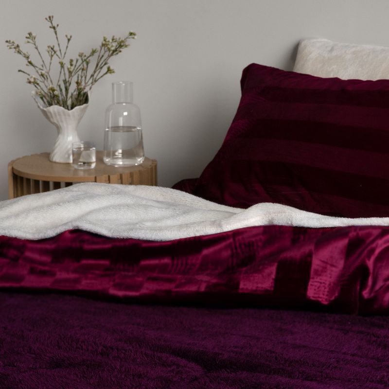 Cherry Red Velvet Stripe Snuggle Fleece Comforter Set