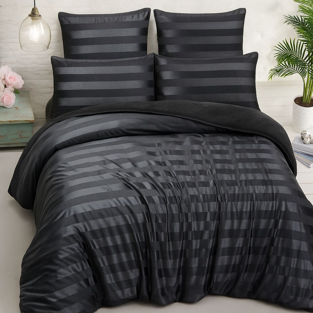 Black Velvet Stripe Snuggle Fleece Comforter Set