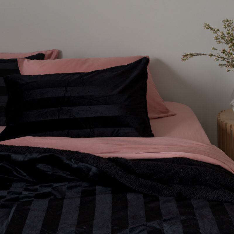 Black Velvet Stripe Snuggle Fleece Comforter Set