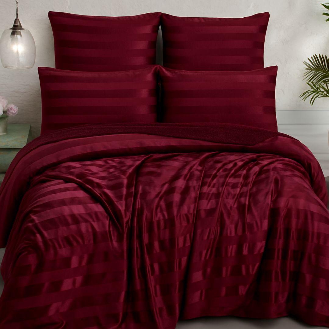 Cherry Red Velvet Stripe Snuggle Fleece Comforter Set
