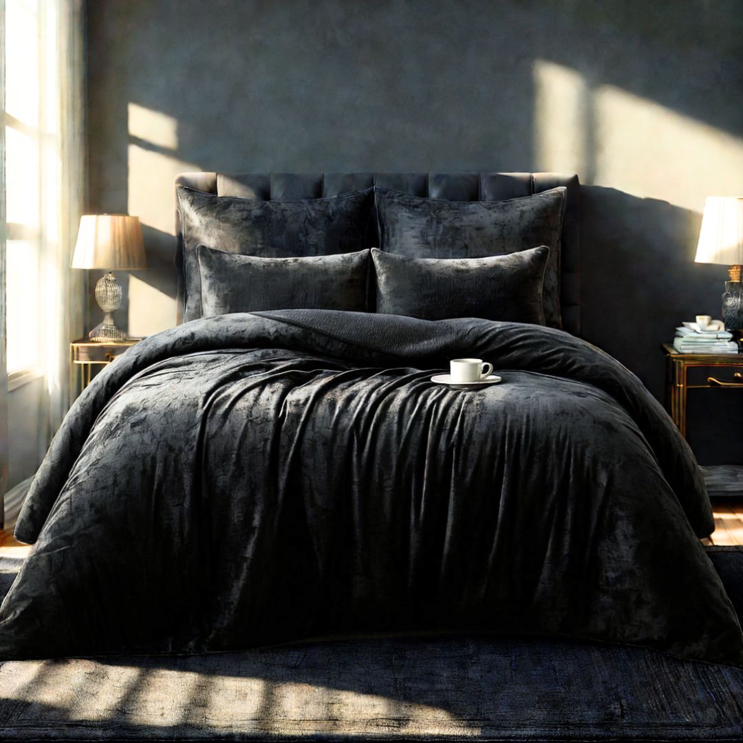 Black Velvet Crushed Snuggle Fleece Comforter Set