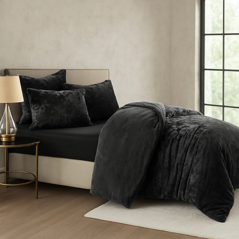 Black Velvet Crushed Snuggle Fleece Comforter Set