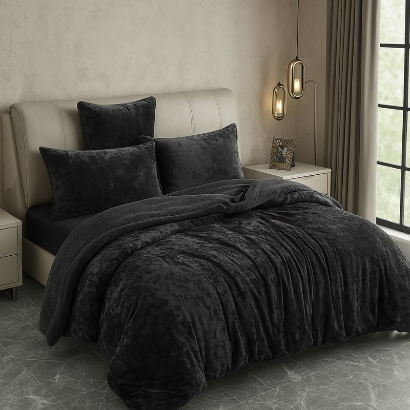 Black Velvet Crushed Snuggle Fleece Comforter Set