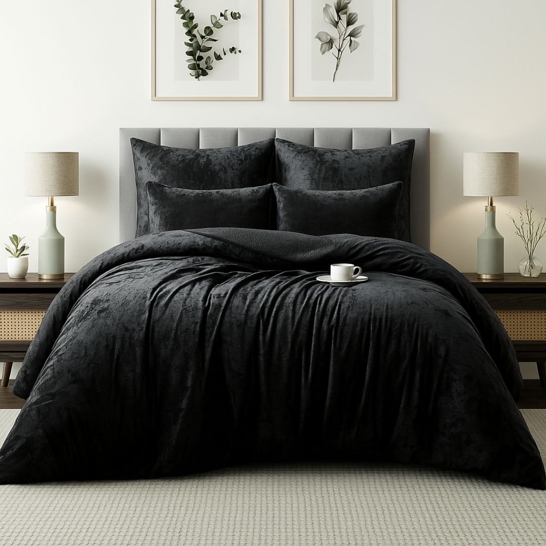 Black Velvet Crushed Snuggle Fleece Comforter Set