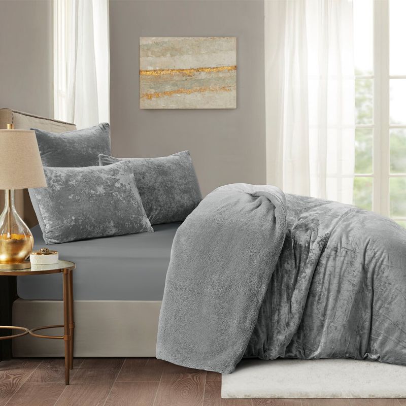 Silver Velvet Crushed Snuggle Fleece Comforter Set