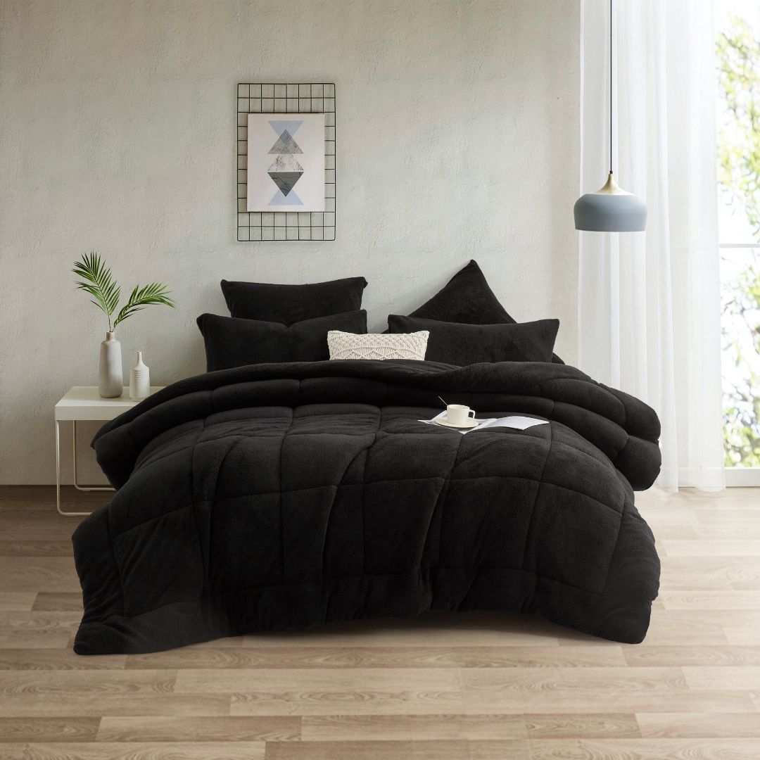 Black Snuggle Fleece Comforter Set