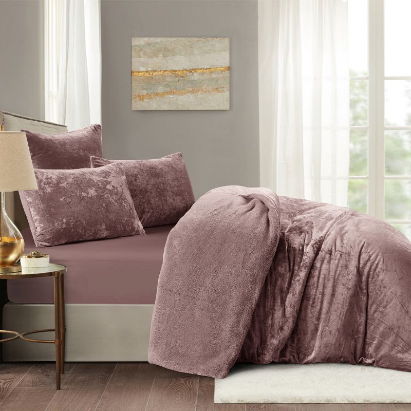 Shell Pink Velvet Crushed Snuggle Fleece Comforter Set