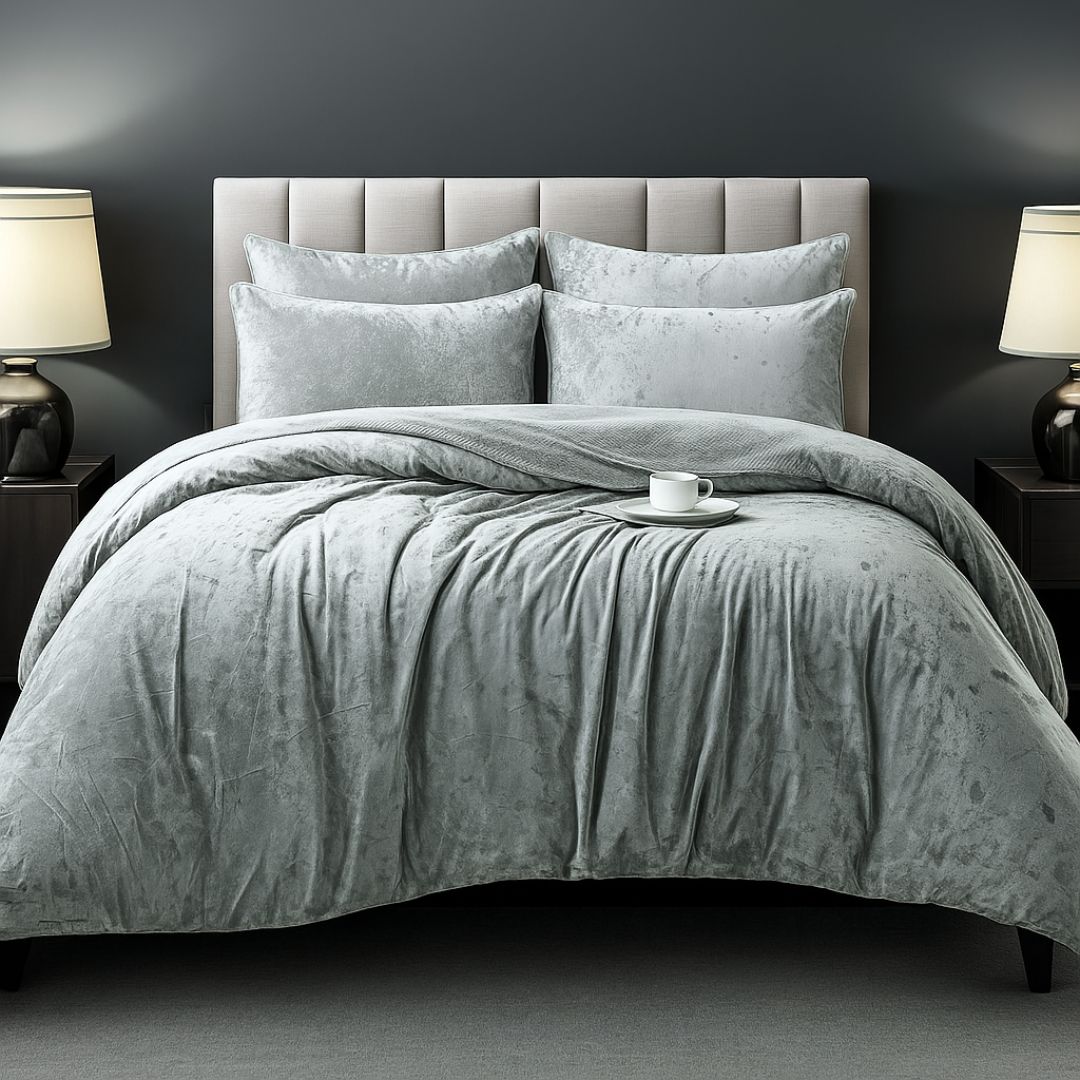 Silver Velvet Crushed Snuggle Fleece Comforter Set
