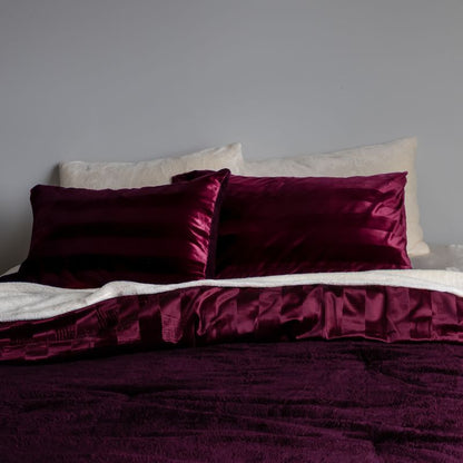 Cherry Red Velvet Stripe Snuggle Fleece Comforter Set