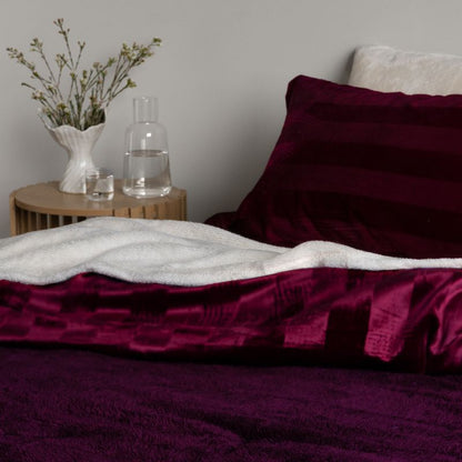 Cherry Red Velvet Stripe Snuggle Fleece Comforter Set
