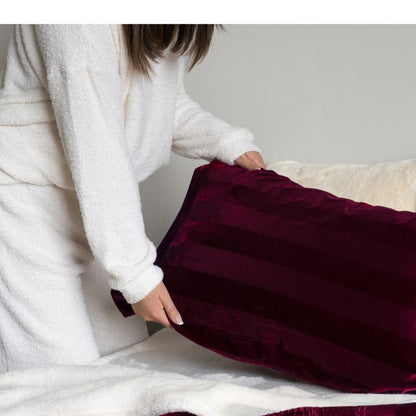 Cherry Red Velvet Stripe Snuggle Fleece Comforter Set