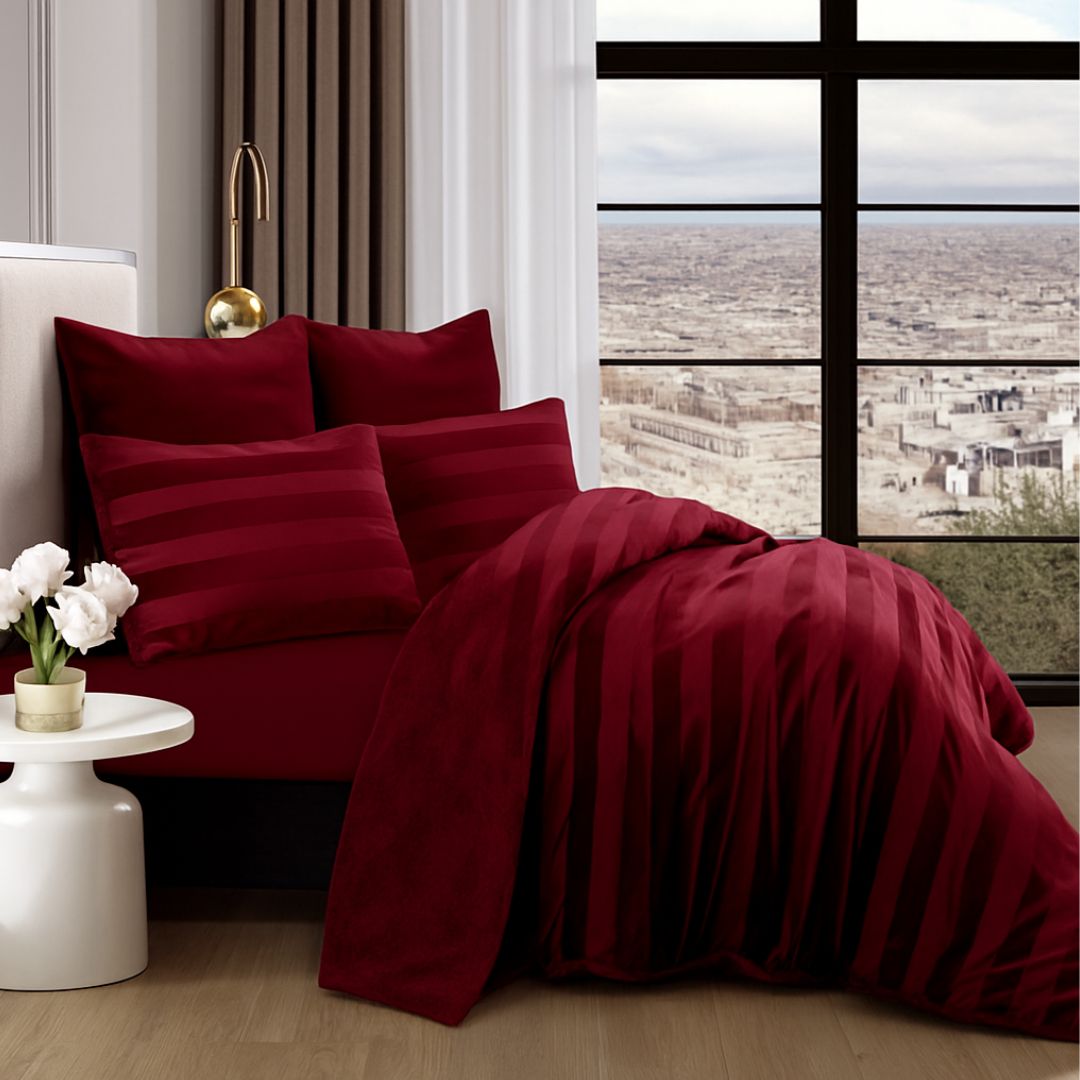 Cherry Red Velvet Stripe Snuggle Fleece Comforter Set