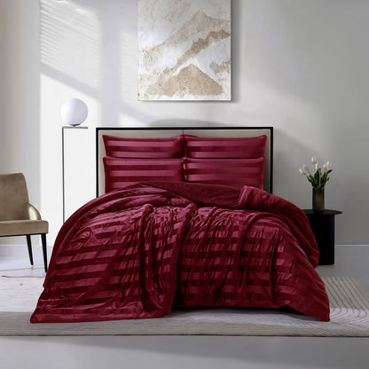 Cherry Red Velvet Stripe Snuggle Fleece Comforter Set
