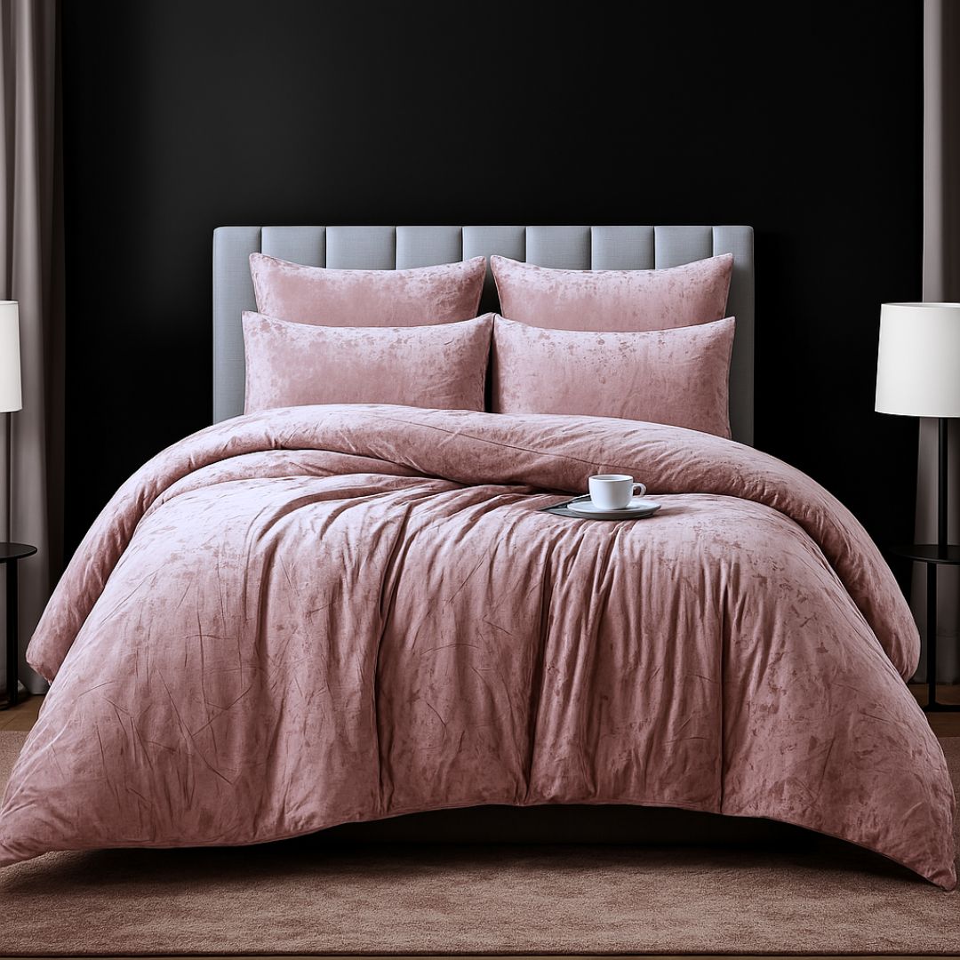 Shell Pink Velvet Crushed Snuggle Fleece Comforter Set