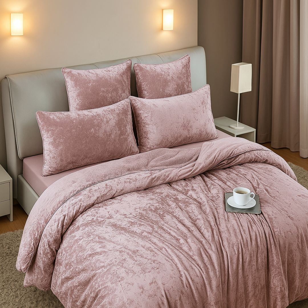 Shell Pink Velvet Crushed Snuggle Fleece Comforter Set