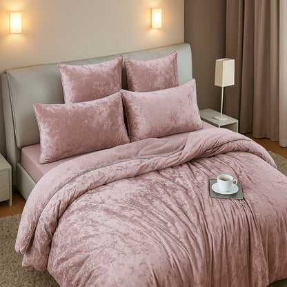 Shell Pink Velvet Crushed Snuggle Fleece Comforter Set