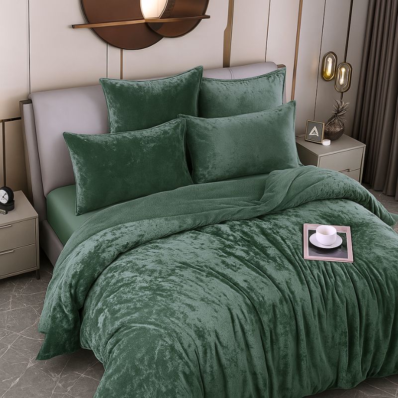 Sage Velvet Crushed Snuggle Fleece Comforter Set