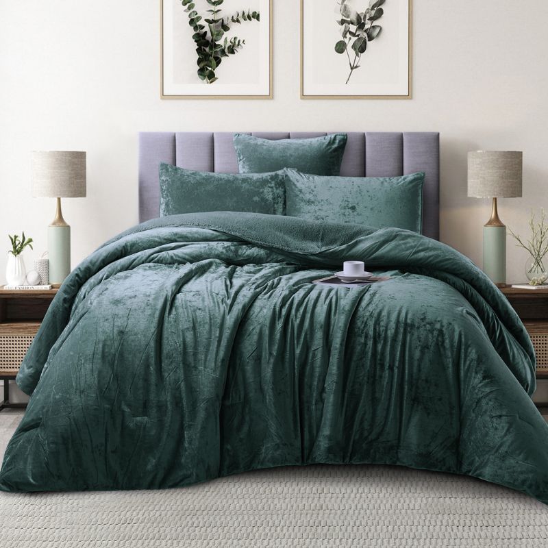 Sage Velvet Crushed Snuggle Fleece Comforter Set