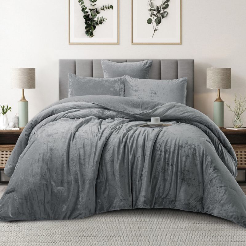 Silver Velvet Crushed Snuggle Fleece Comforter Set