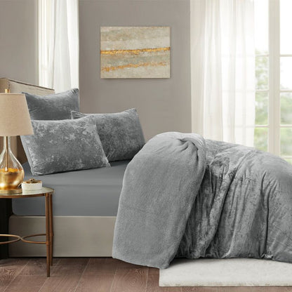 Silver Velvet Crushed Snuggle Fleece Comforter Set
