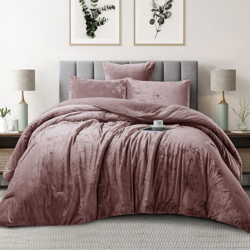 Shell Pink Velvet Crushed Snuggle Fleece Comforter Set