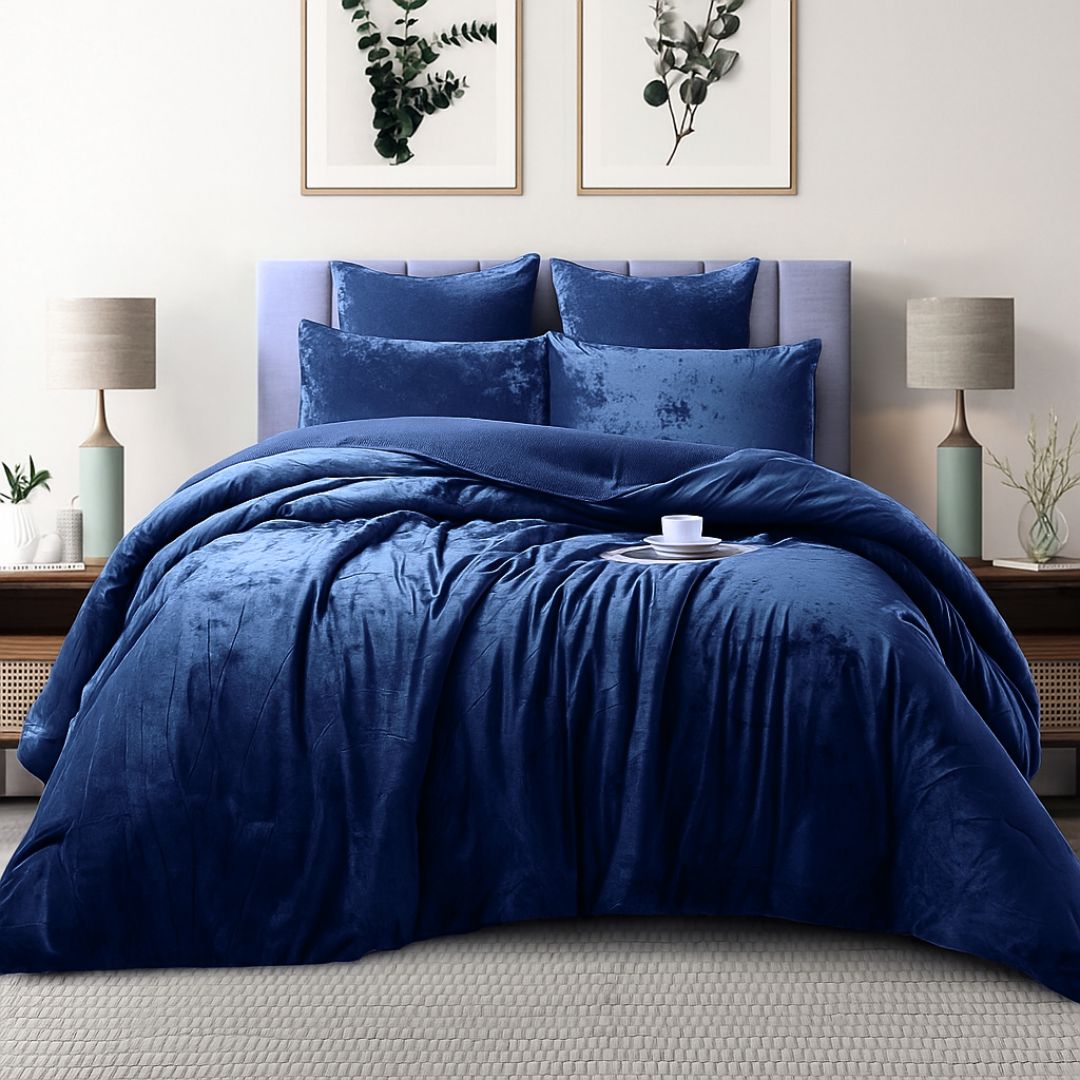 Navy Velvet Crushed Snuggle Fleece Comforter Set