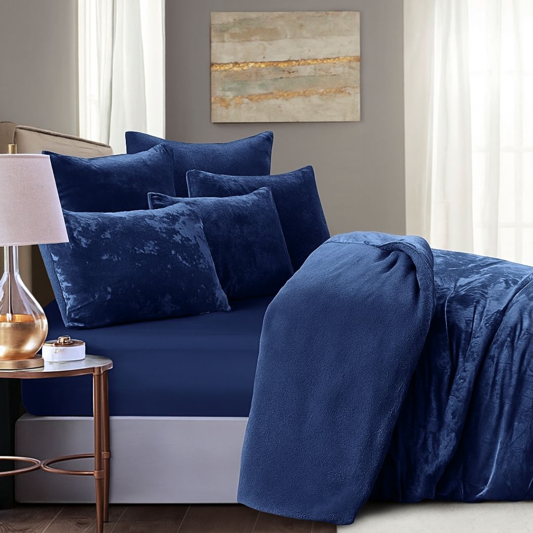 Navy Velvet Crushed Snuggle Fleece Comforter Set