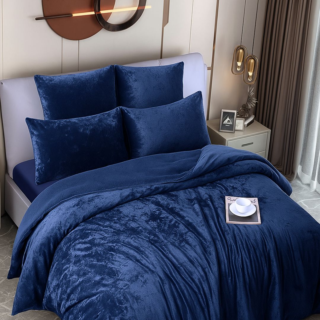 Navy Velvet Crushed Snuggle Fleece Comforter Set