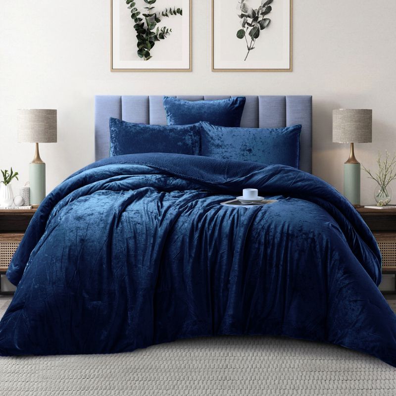 Navy Velvet Crushed Snuggle Fleece Comforter Set