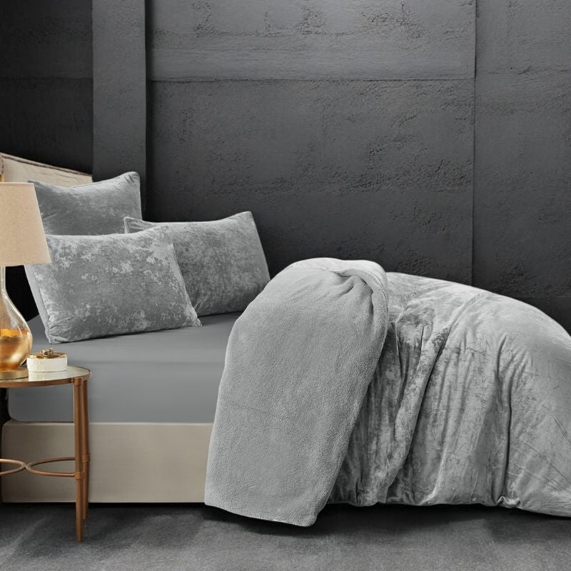 Silver Velvet Crushed Snuggle Fleece Comforter Set