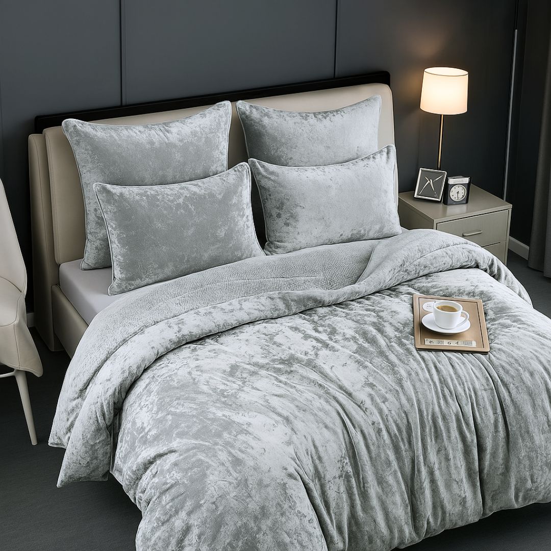 Silver Velvet Crushed Snuggle Fleece Comforter Set